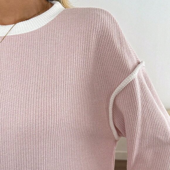 Pink Casual Women's Valentine's Day Patchwork Sweatshirt - Picture 6 of 6